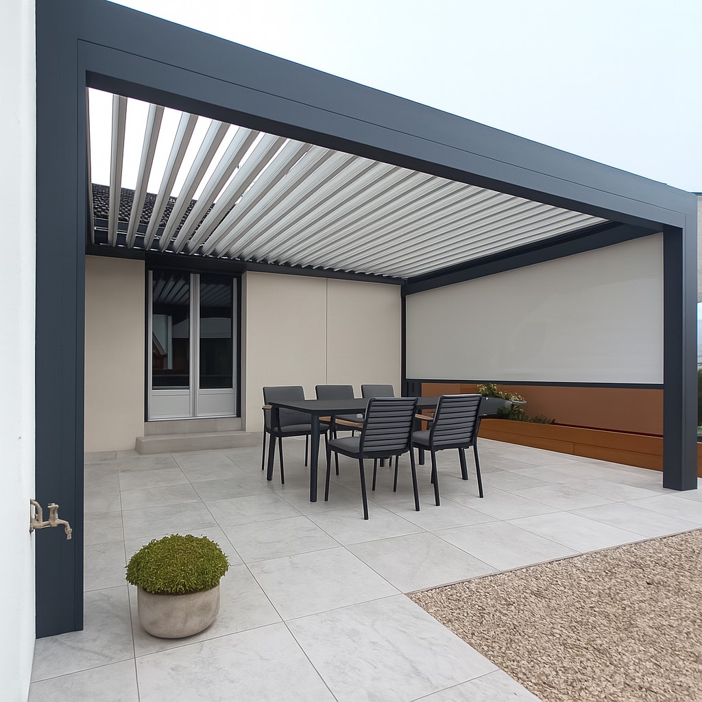 Store zip pergola aménagée